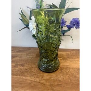 Vintage E.O. Brody Green Textured Art Glass Vase Mid Century Modern‎ Retro Decor